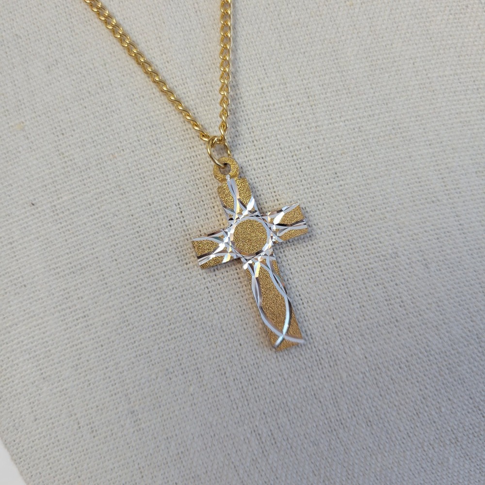 Gold Tone Cross Pendant Necklace Religious Faith Jewelry Womens 10"‎ Two Tone